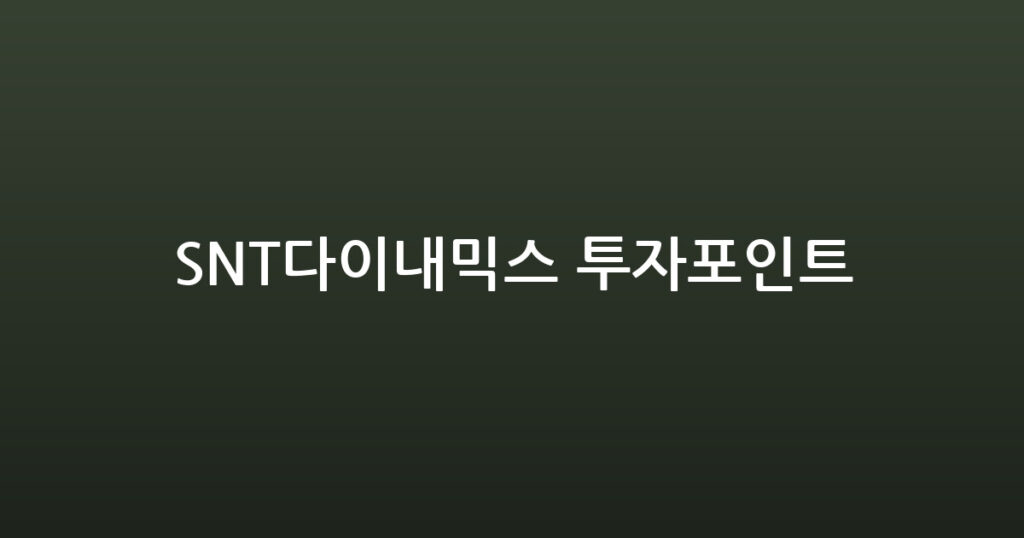 SNT다이내믹스 투자포인트 대표 이미지